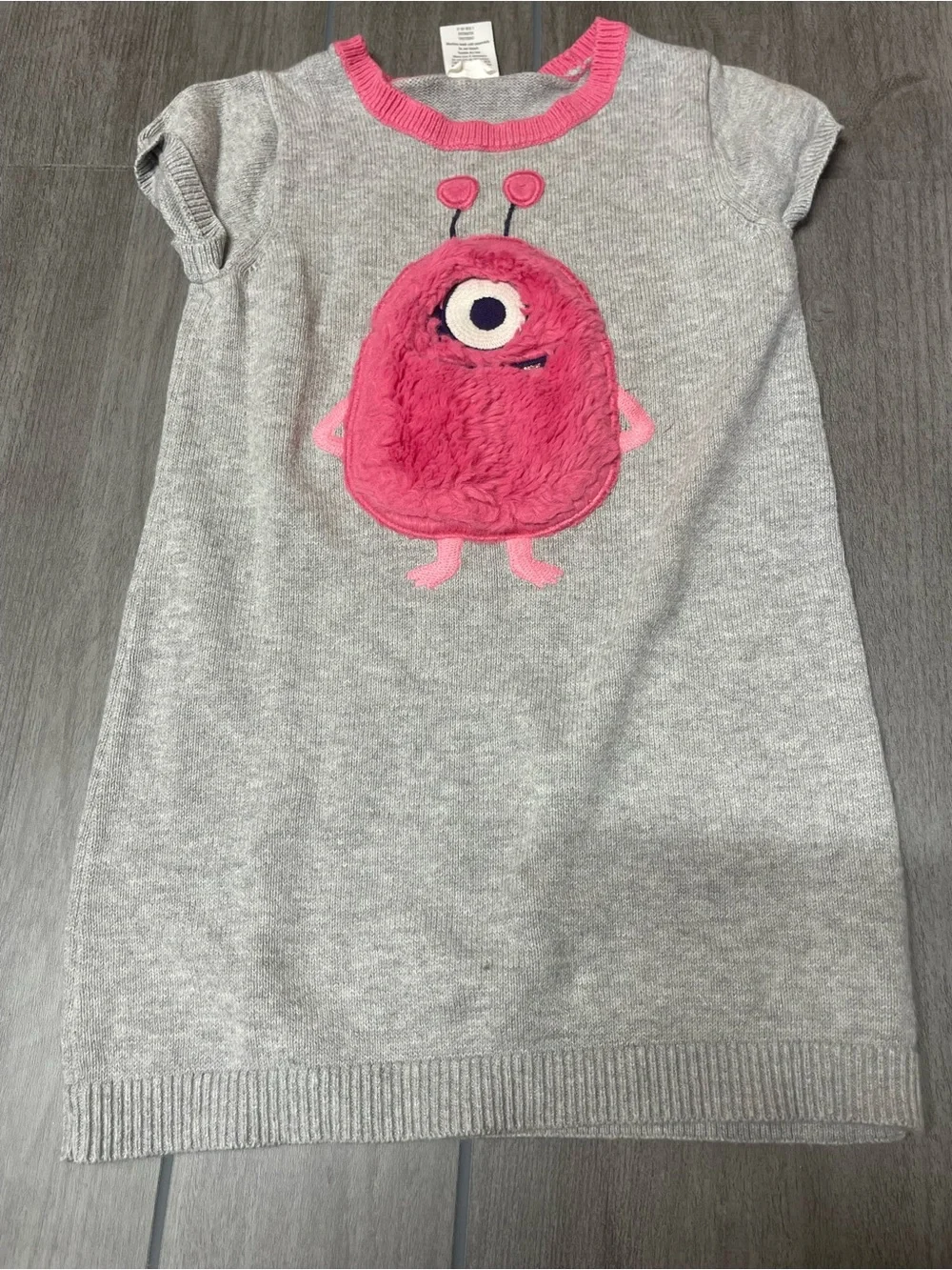 Gymboree Gray Knit Dress with Pink Fuzzy Monster